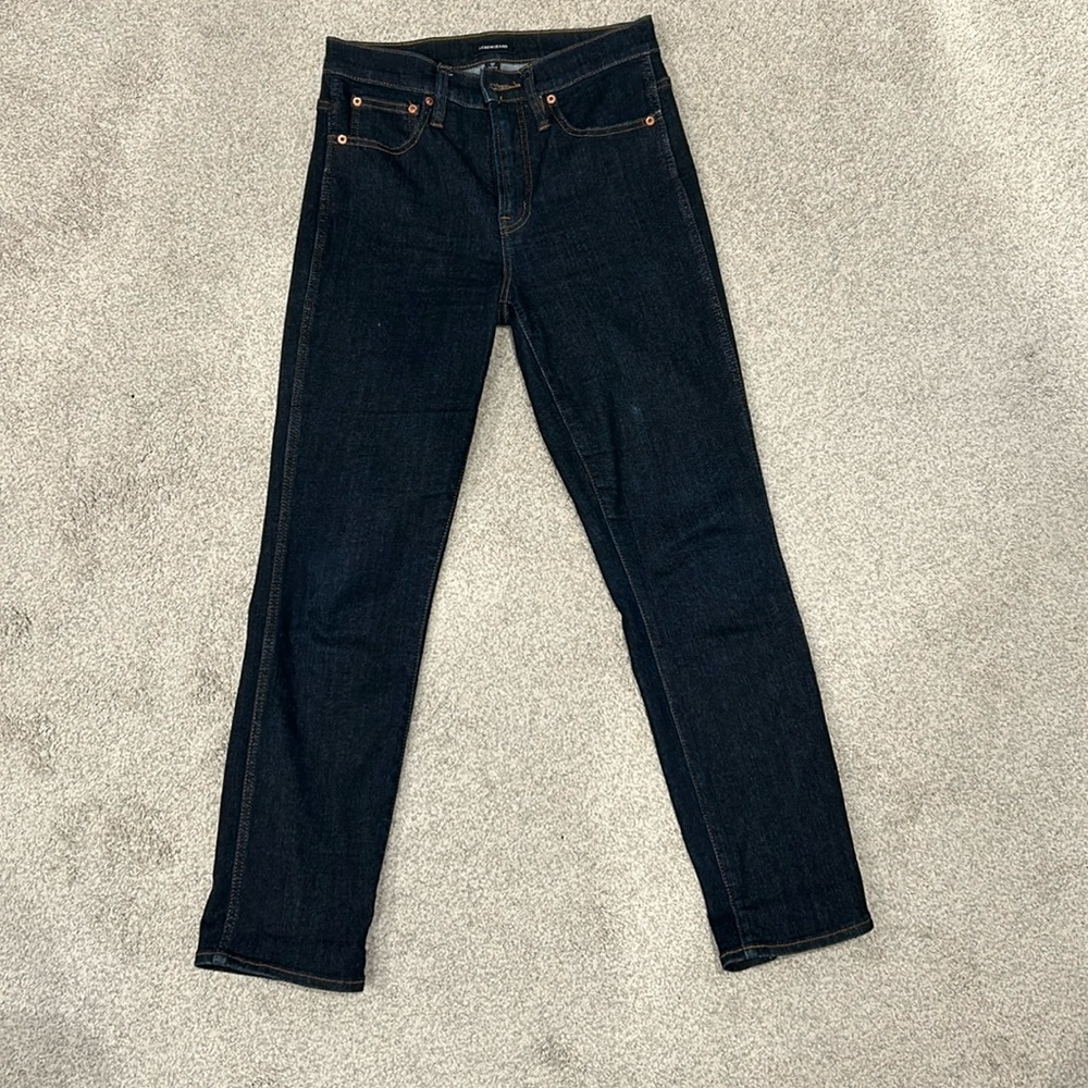 J. Crew straight leg dark blue jeans, size 27. A perfect, classic high rise fit!